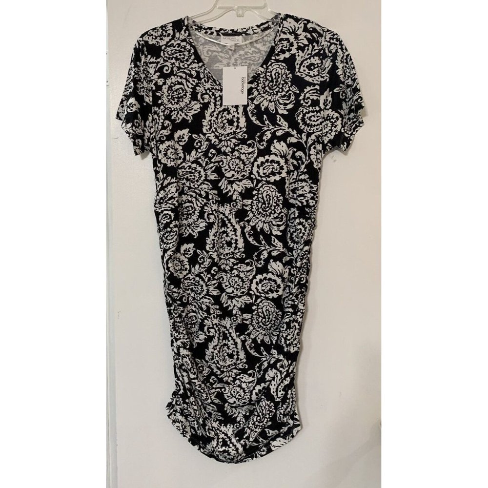 Morgan Taylor Dress Black White Gathered Pinched Sides Tapered Bottom XL